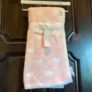 Cupcakes and Cashmere pink baby blanket with white hearts